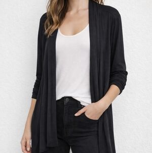 J.Jill Wearable Collection Black Knit Jacket Waterfall Open Front Sz L Career